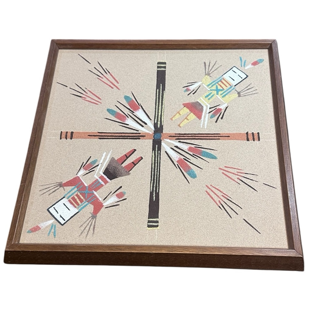 Southwestern Sand Picture Wall Art Square Framed  13 x 13 vintage‎